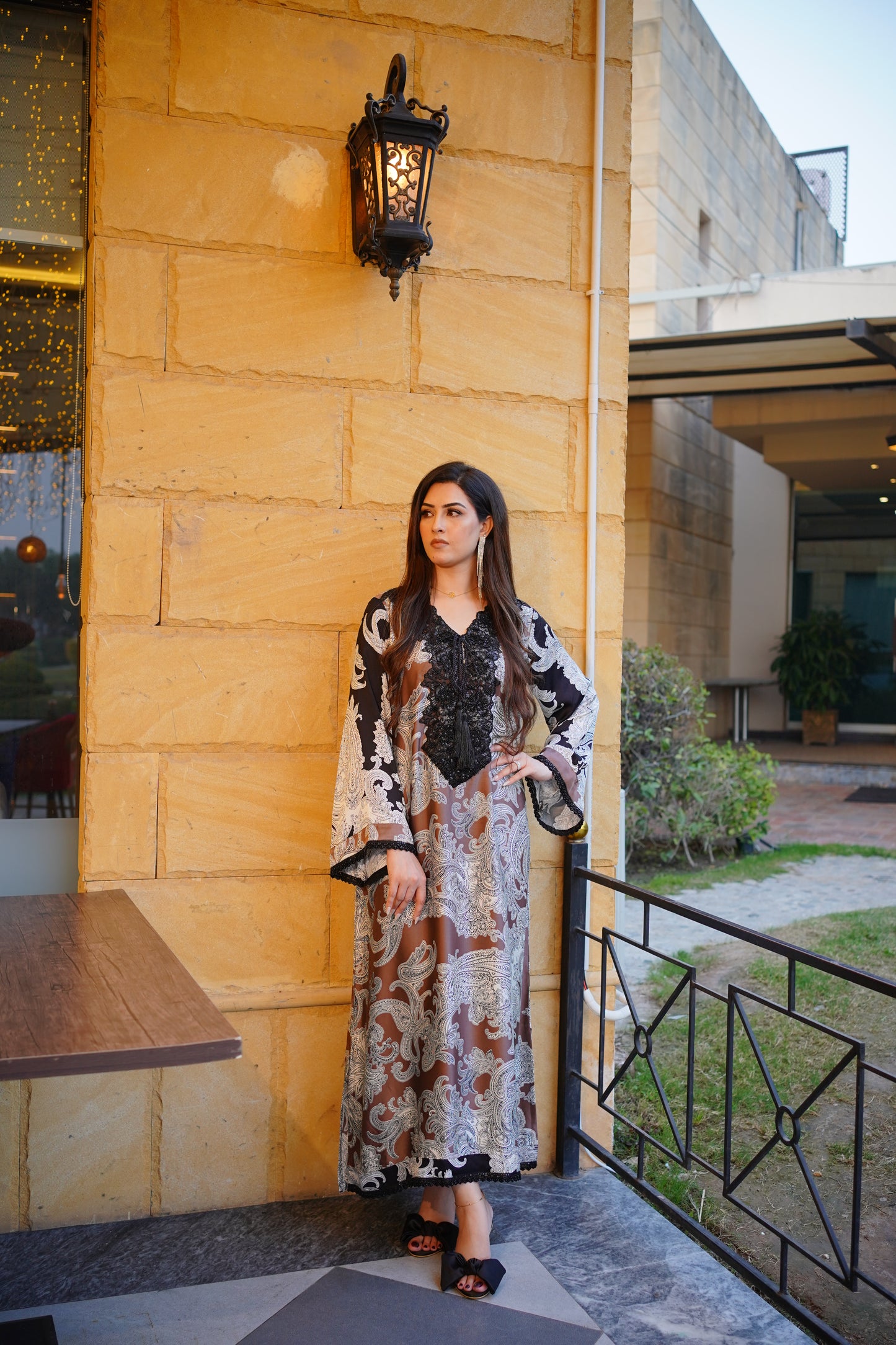 Brown Silk Kaftan with Trouser (STITCHED)