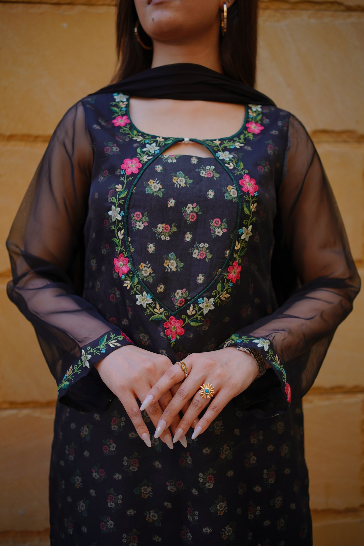 Black Organza Embroidered Dress 3 Piece (STITCHED)