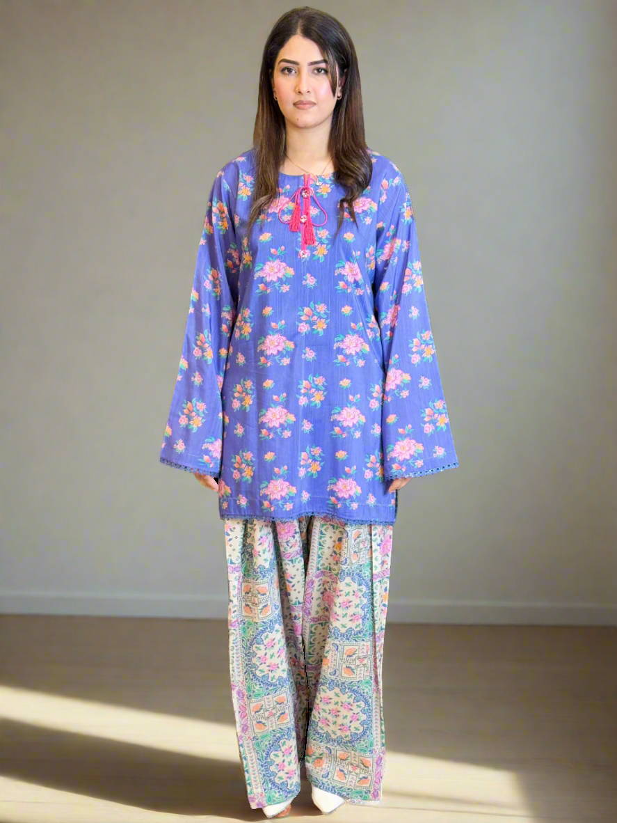 Blue Shirt with Farshi Shalwar (Unstitched)