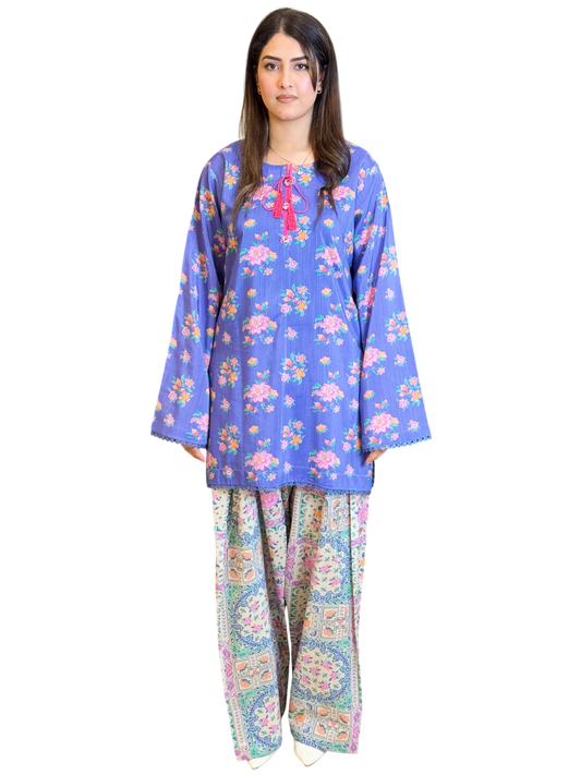 Blue Shirt with Farshi Shalwar (Unstitched)