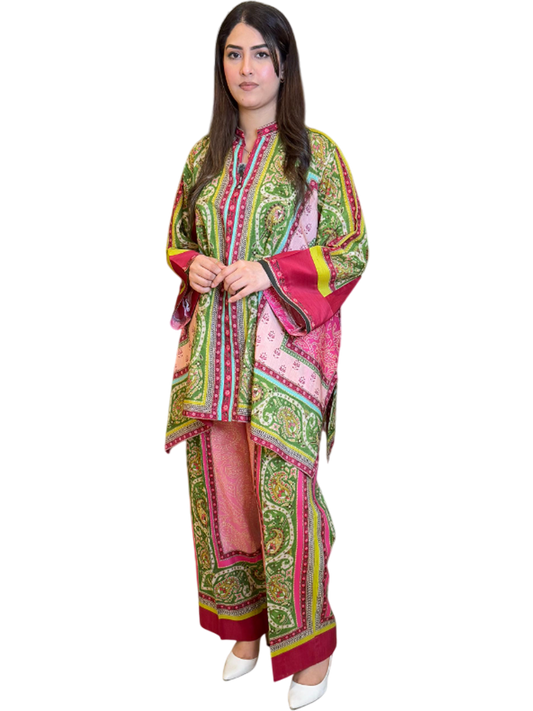 Pink Green Shirt and Trouser (Unstitched)