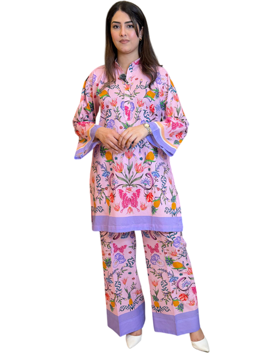 Pink Blue Shirt and Trouser (Unstitched)