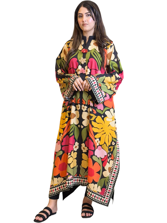 Black Big Floral Shirt (Unstitched)