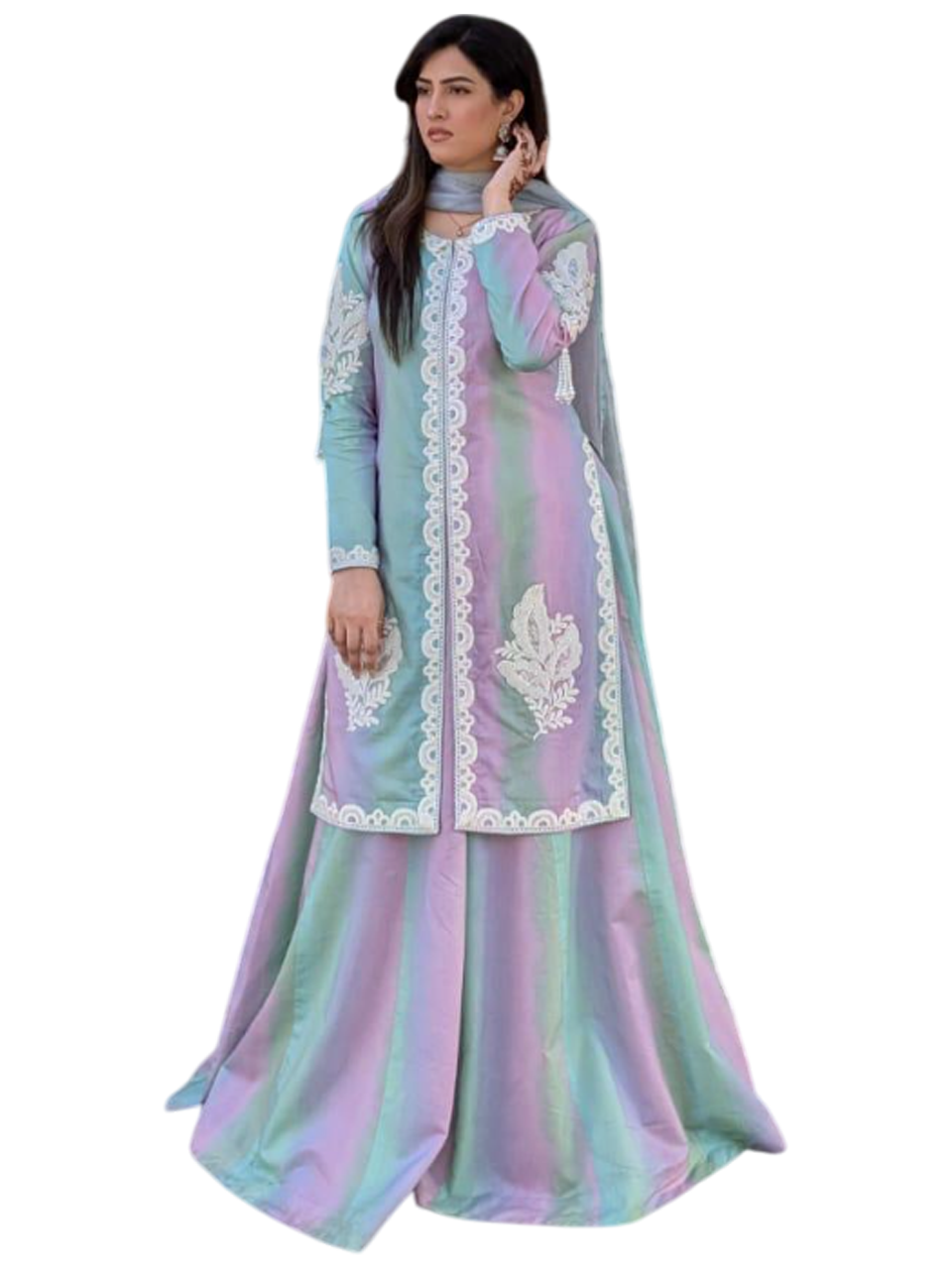 Cyan Pink Gharara Dress