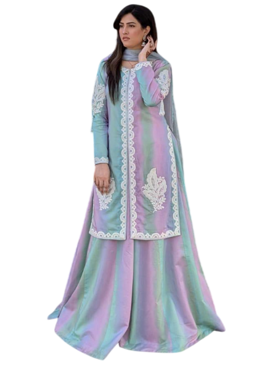 Cyan Pink Gharara Dress