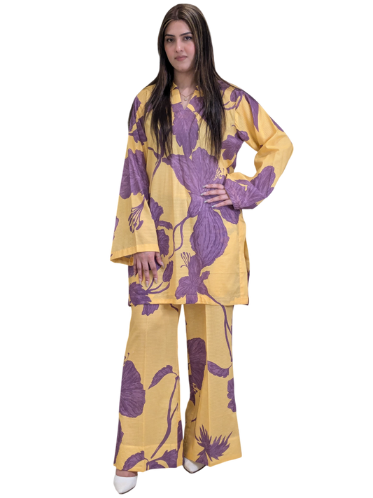 Yellow Purple Co-ord Set (Unstitched)