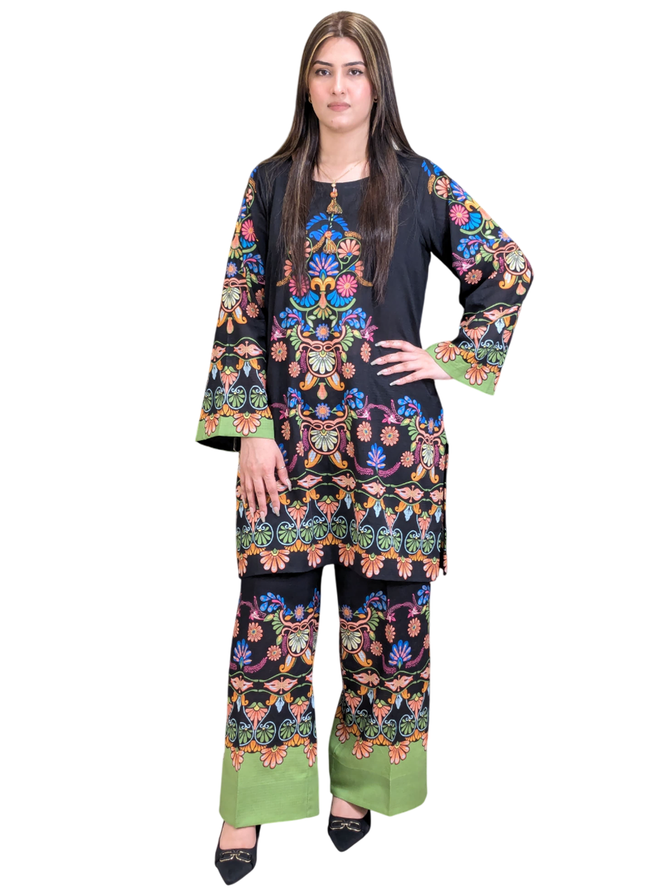 Black Green Co-ord Set (Unstitched)