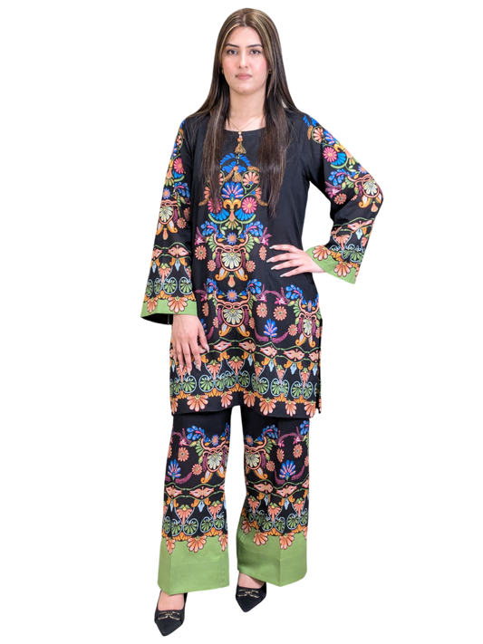 Black Green Co-ord Set (Unstitched)