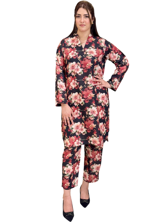 Digital Printed Mono Silver Dress - MR103
