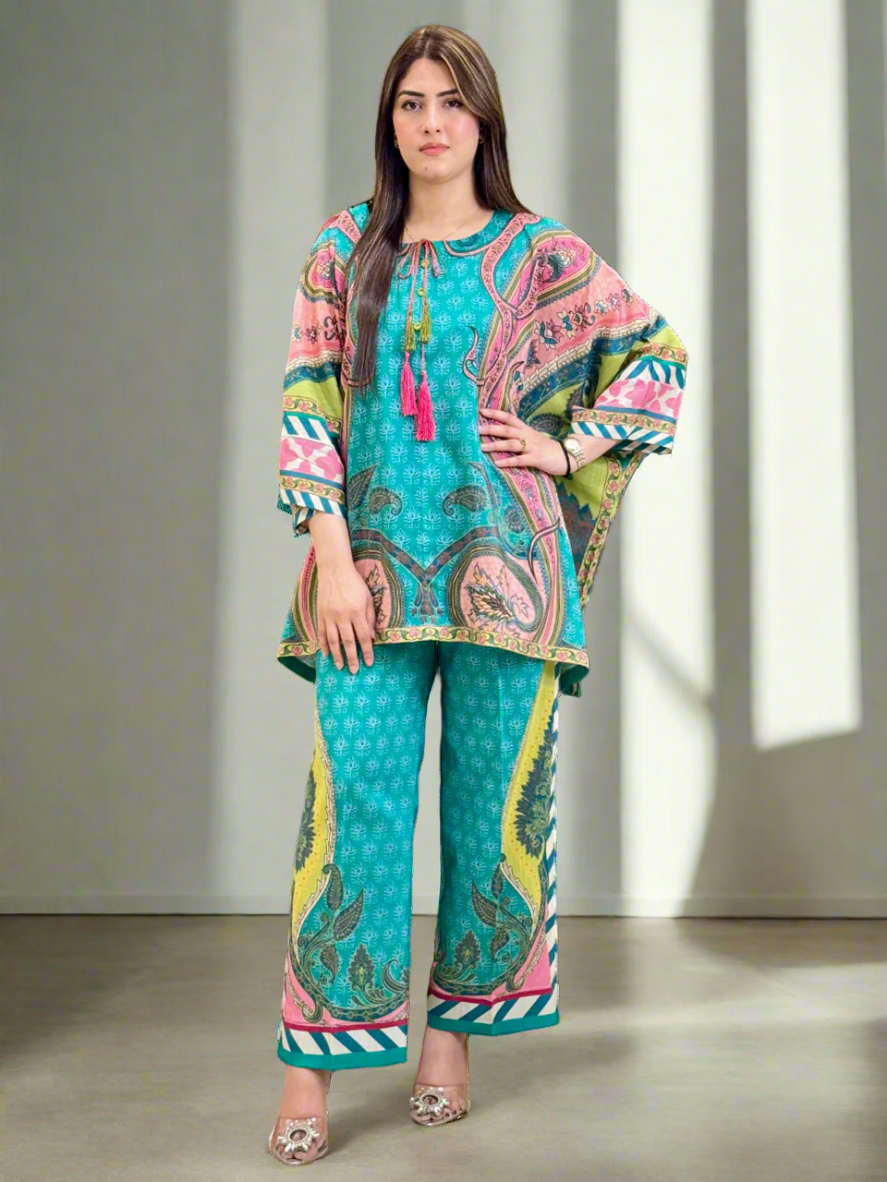 Zinc Pink Green Co-ord Set (Unstitched)