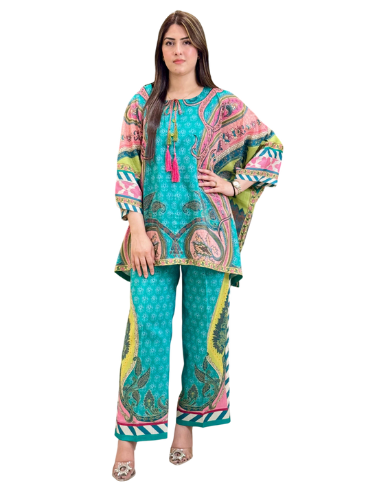 Zinc Pink Green Co-ord Set (Unstitched)