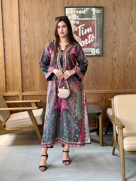 Black Red Long Shirt (Unstitched)