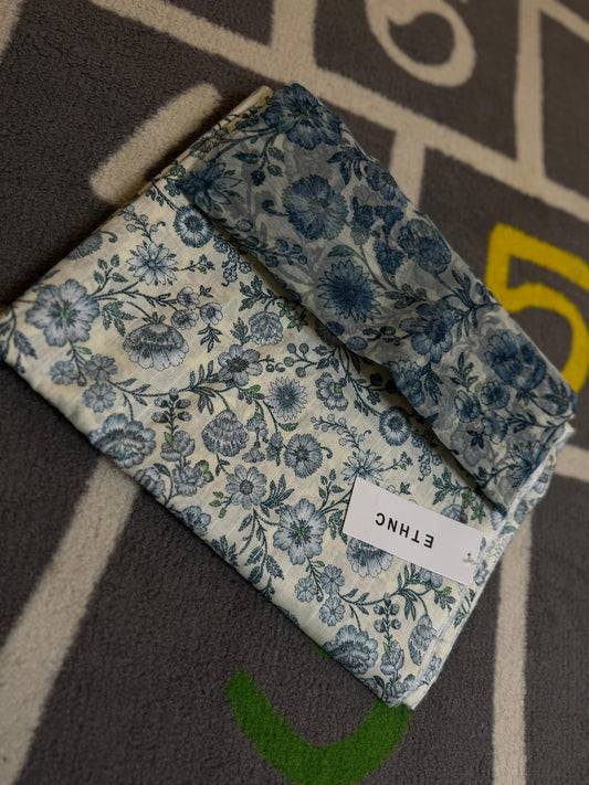 Blue Floral 3 piece with Orgnza Dupatta