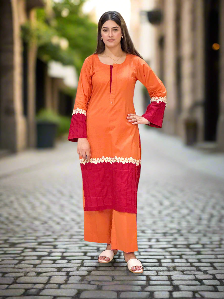Orange Red Dress (STITCHED) – Mehreen Riz Loft
