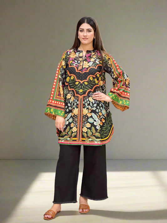 Black Orange Dots Floral Shirt