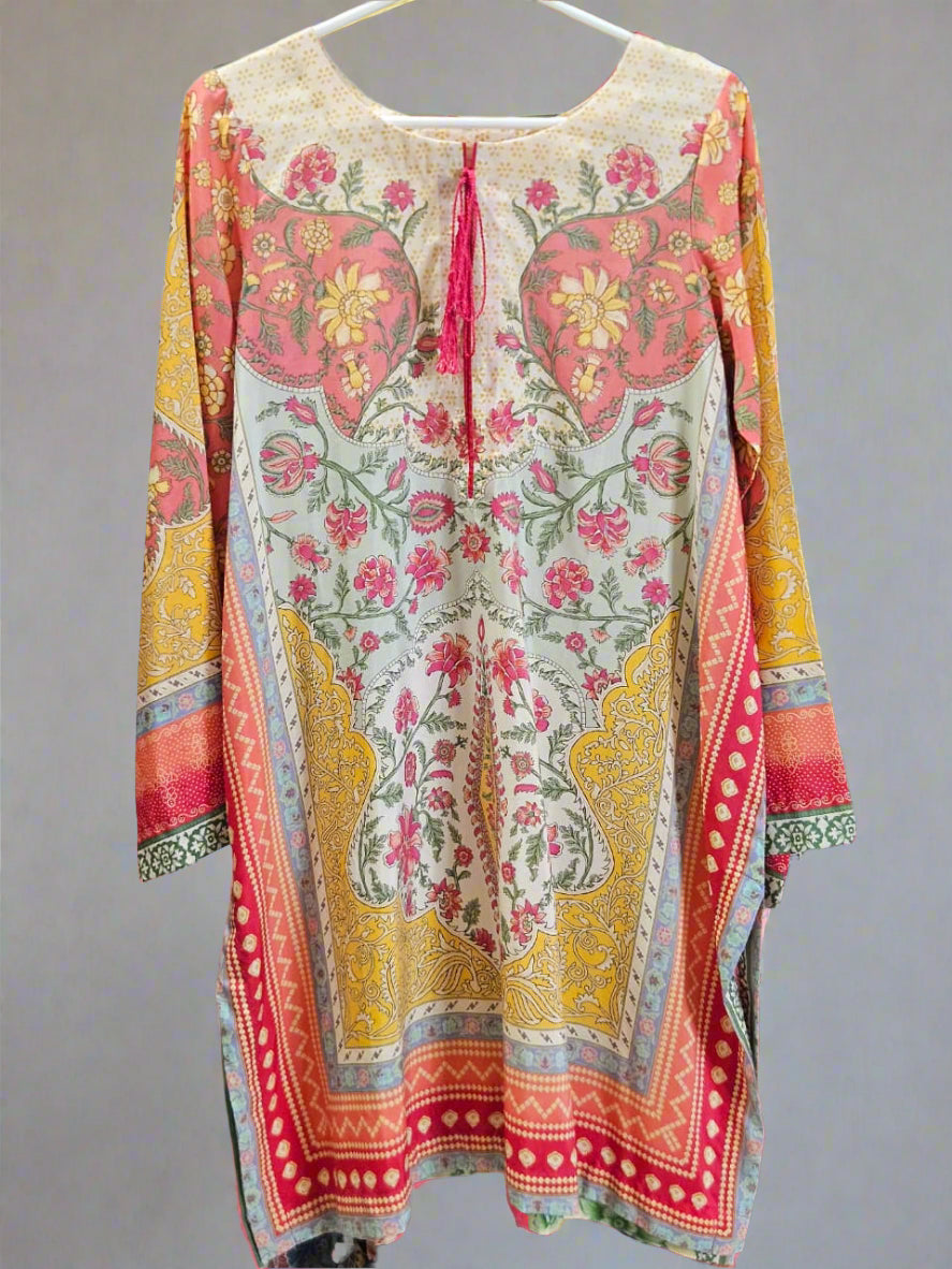Yellow Pink Red Off White Shirt (UNSTITCHED)