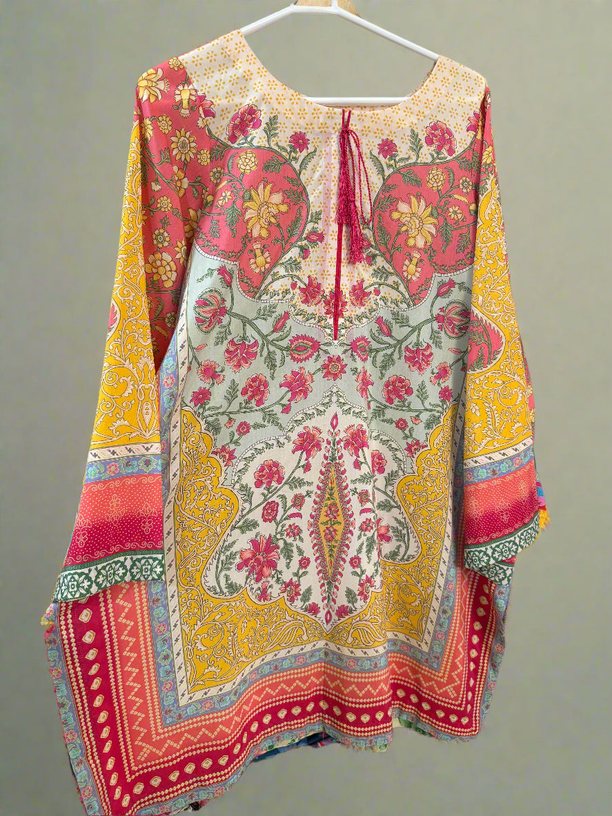 Yellow Pink Red Off White Shirt (UNSTITCHED)