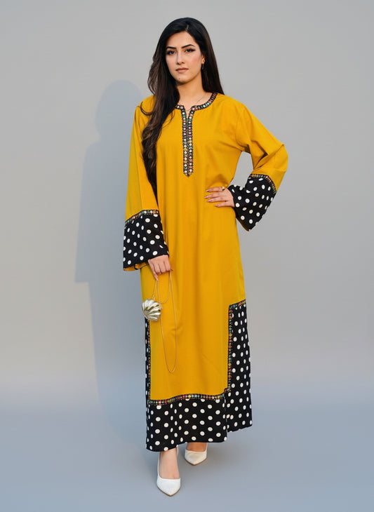 Mustard Polka Dots Long Shirt (STITCHED)