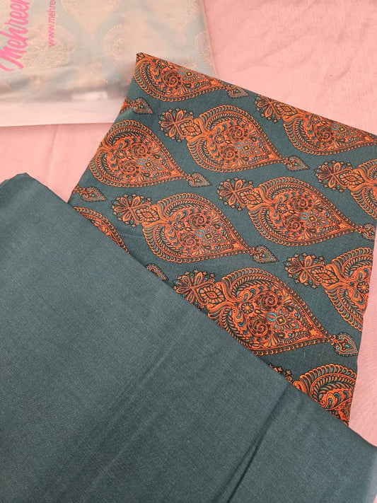 Peacock Blue Khaddar Shirt and Trouser (UNSTITCHED)