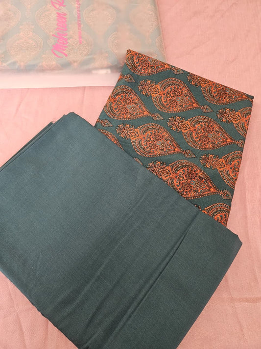 Peacock Blue Khaddar Shirt and Trouser (UNSTITCHED)