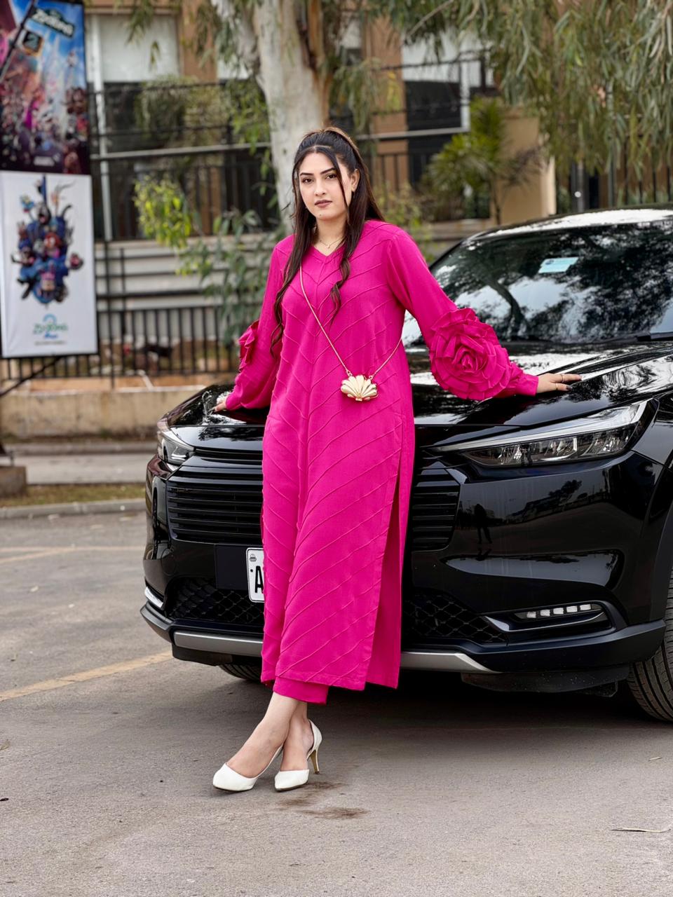 Pink 3D Flower Shirt and Trouser (STITCHED)