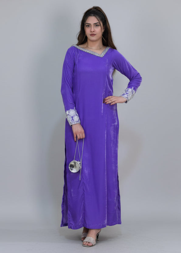 Lilac Velvet Long Shirt and Trouser (STITCHED)