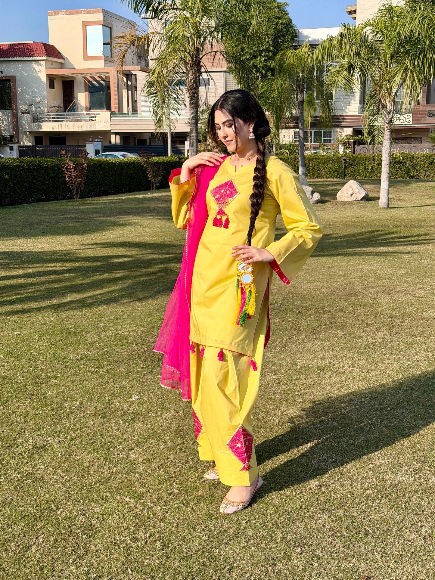 Lime Basant Dress with Dupatta (STITCHED)