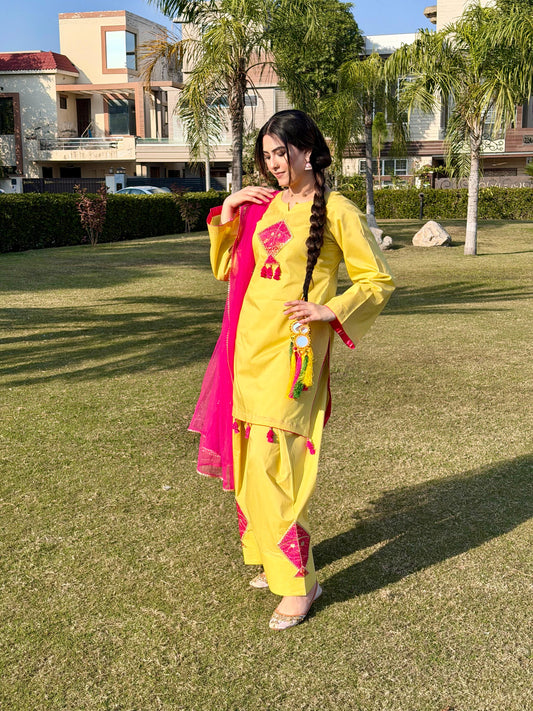 Lime Basant Dress with Dupatta (STITCHED)