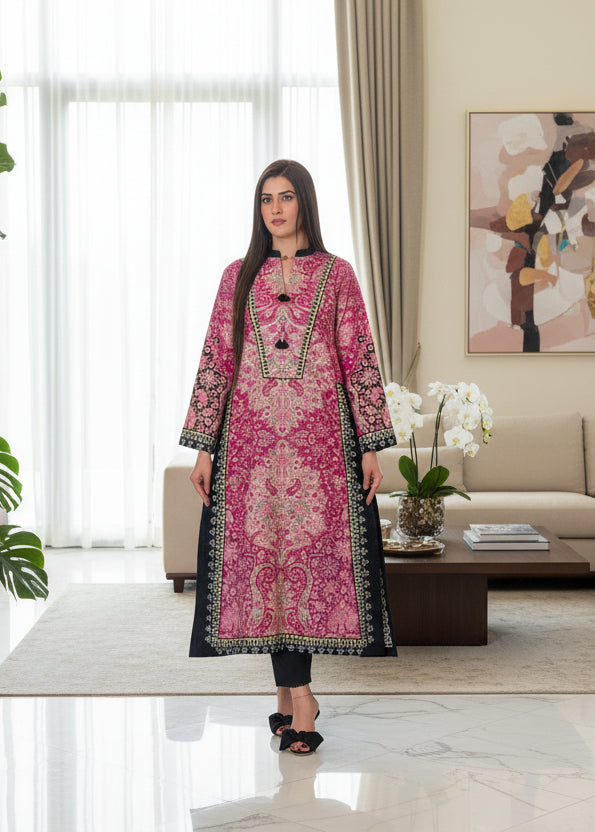 Pink Blush Fancy Long Shirt with Trouser (STITCHED)