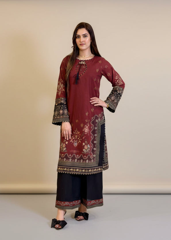Maroon Black Brown Shirt with Trouser (STITCHED)
