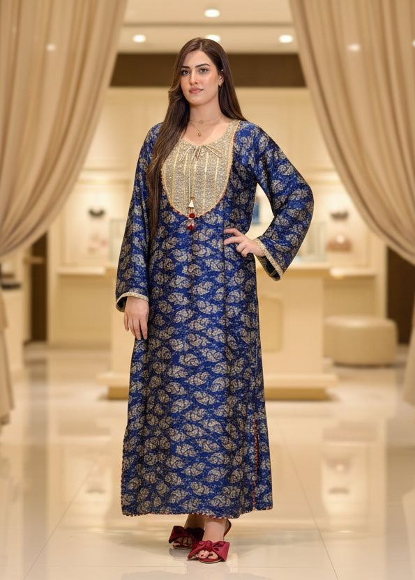 Blue Golden Fancy Kaftan (STITCHED)