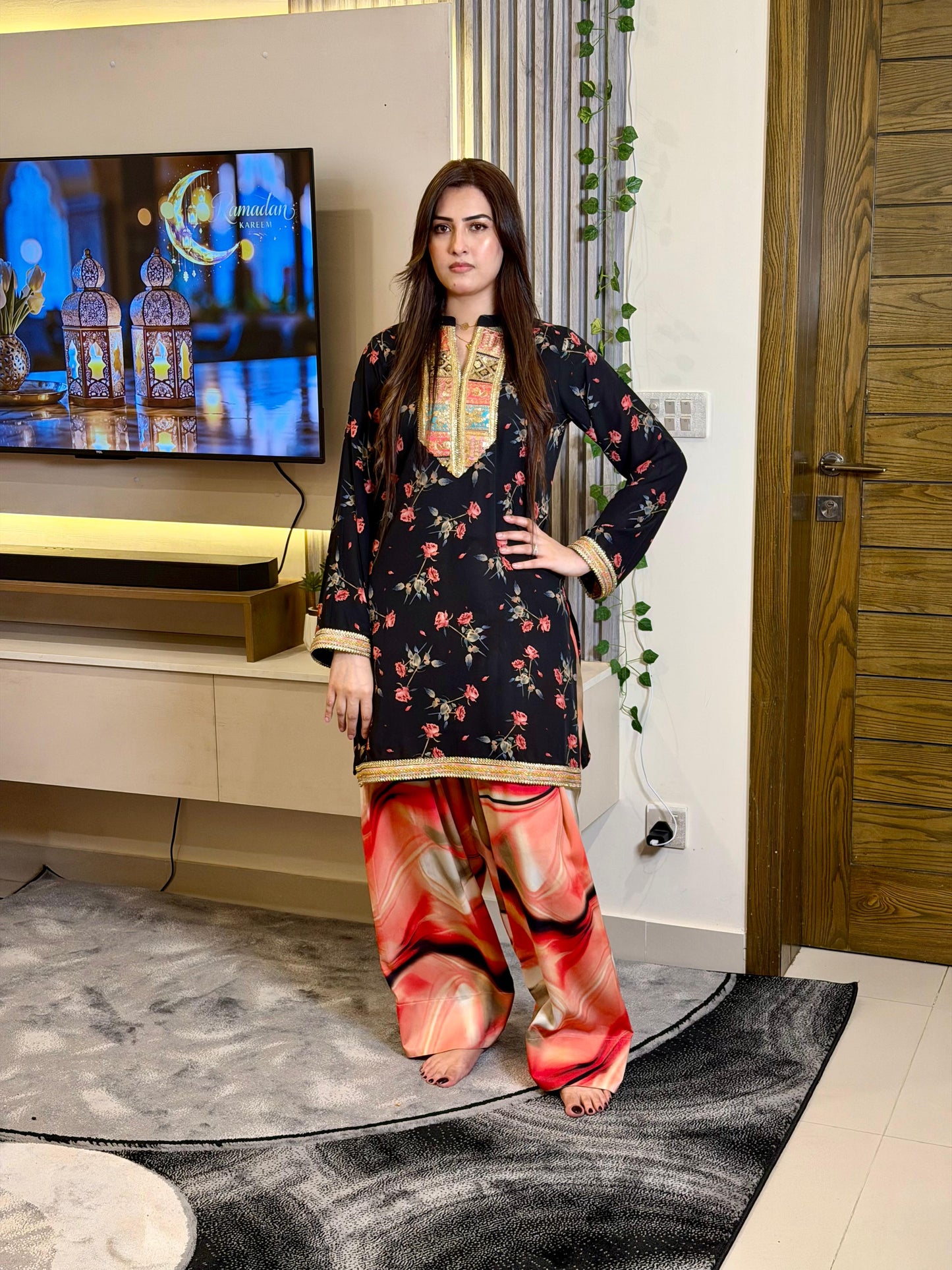 Black Red Golden Shirt and Trouser (STITCHED)