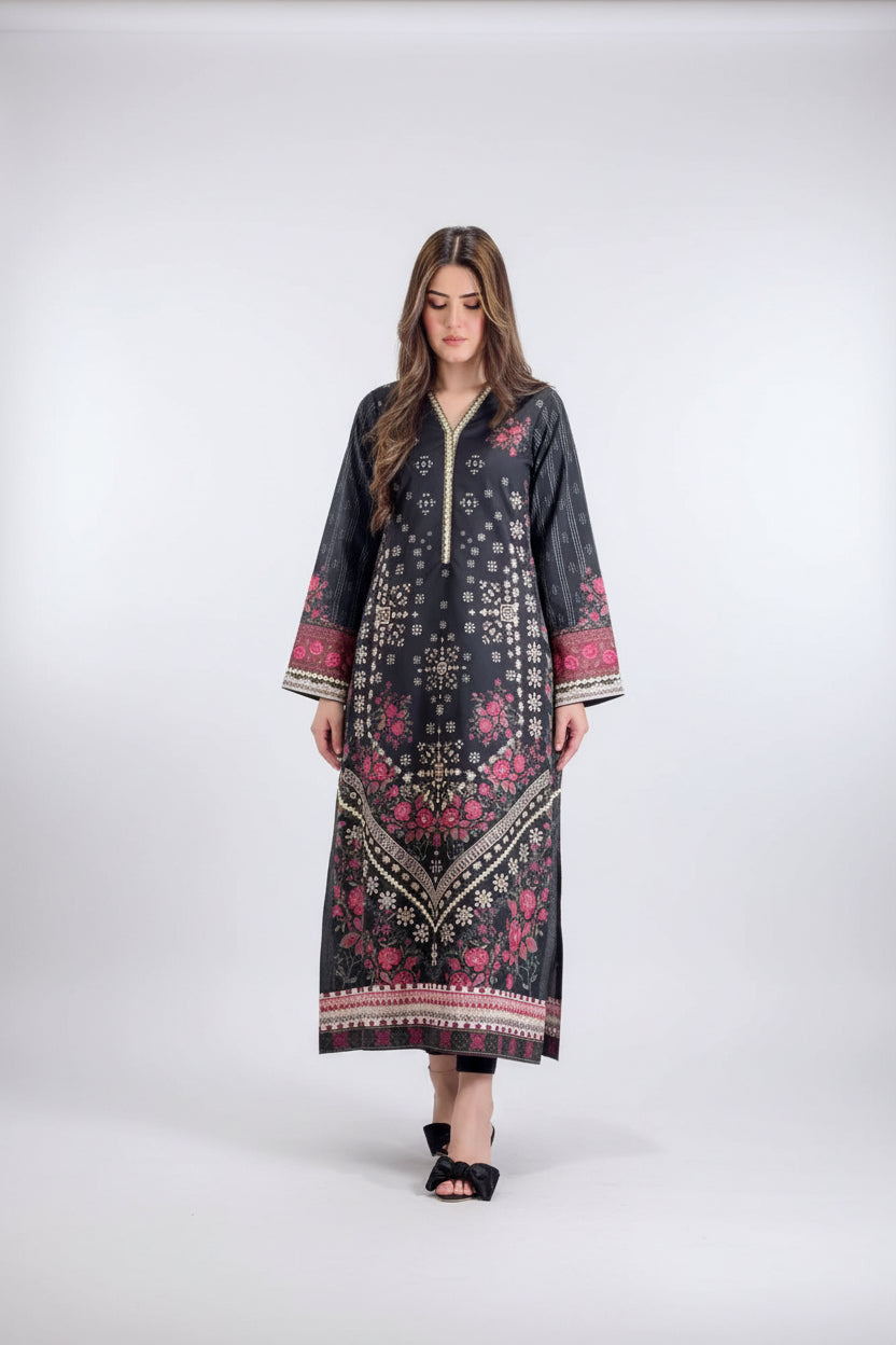 Black Red Roses Long Shirt (STITCHED)