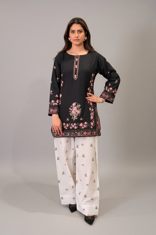 Black Pink Rose Shirt and Trouser (UNSTITCHED)