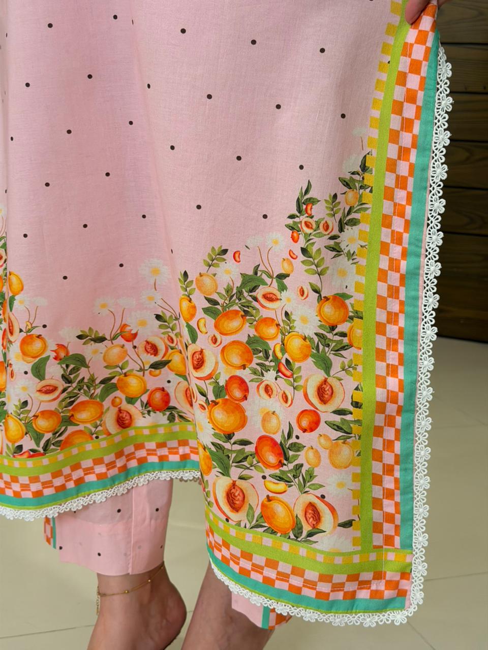 Peach  Light Pink Long Shirt (UNSTITCHED)