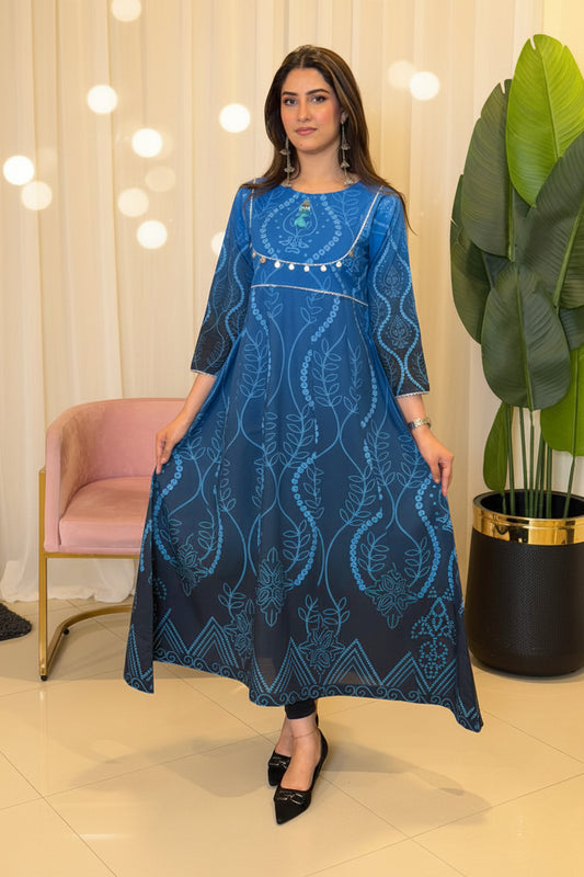 Blue Black Chunri Frock (UNSTITCHED)