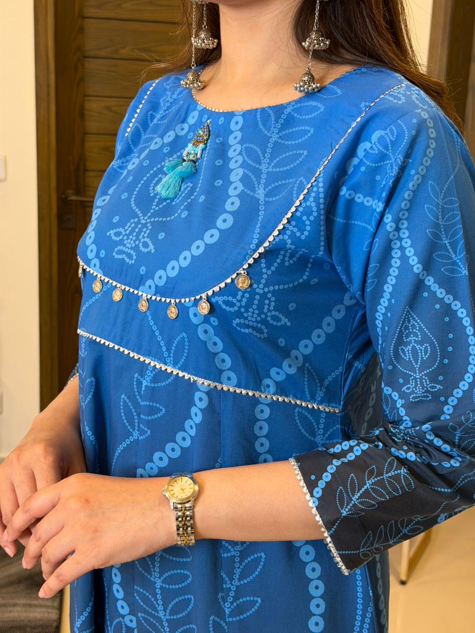 Blue Black Chunri Frock (UNSTITCHED)