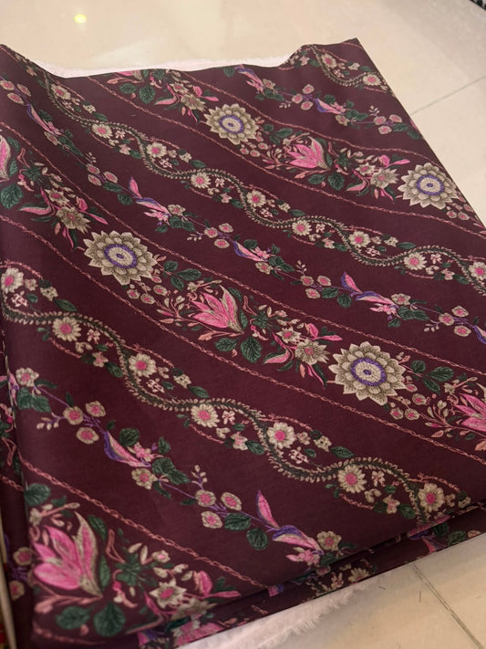 Deep Maroon Floral Lines (UNSTITCHED)