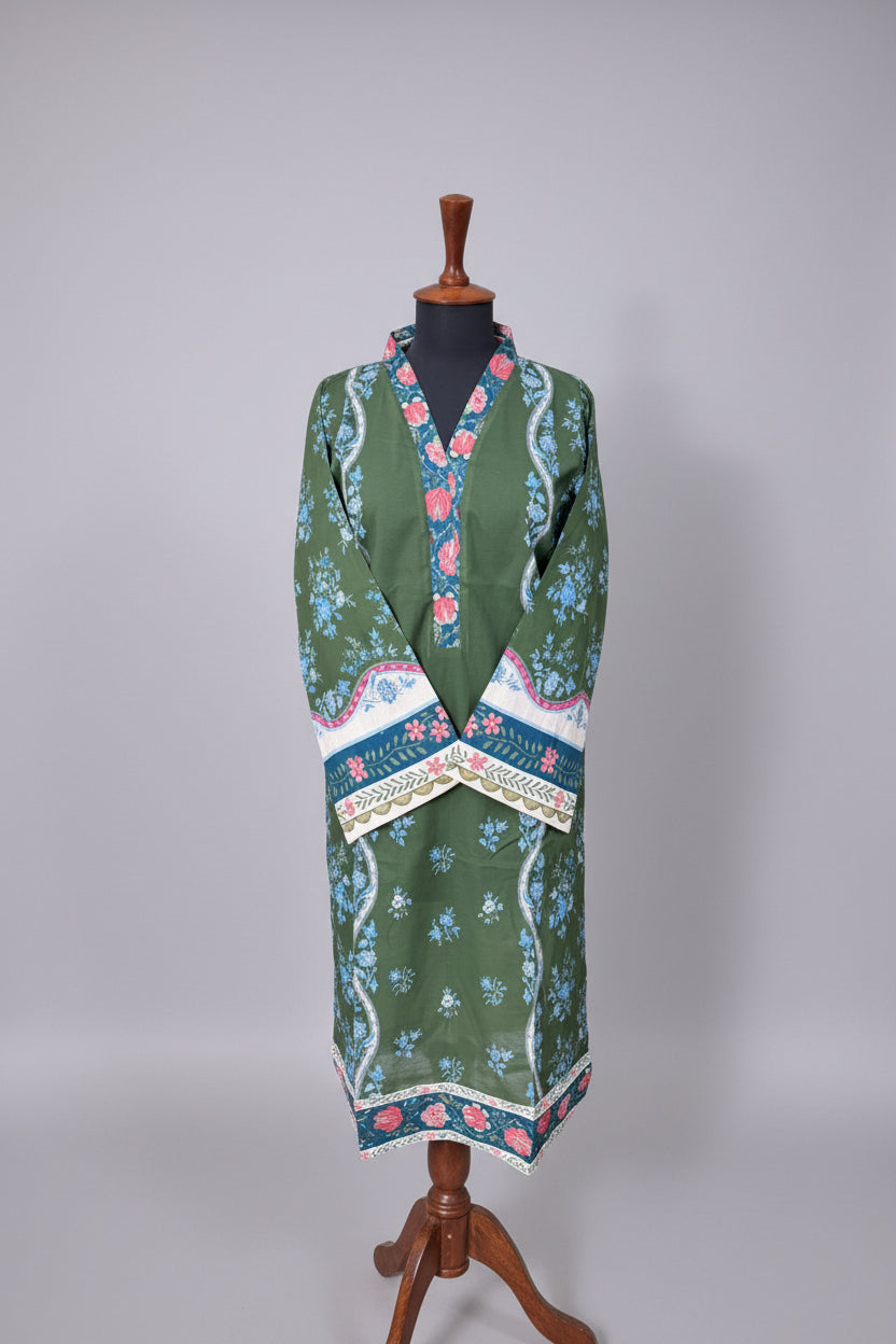 Green Blue White Shirt with Trouser (STITCHED)