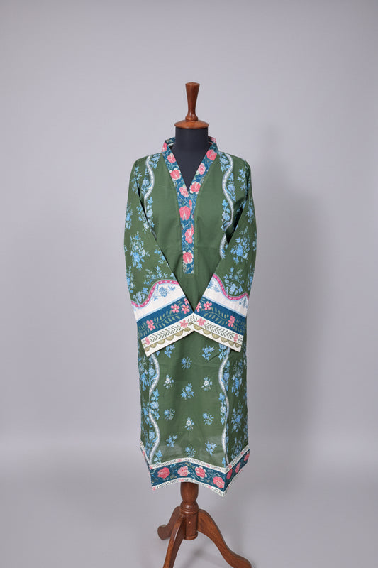 Green Blue White Shirt with Trouser (STITCHED)