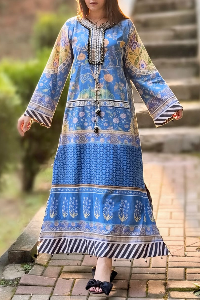 Blue Aqua Boutique Long Shirt (UNSTITCHED)