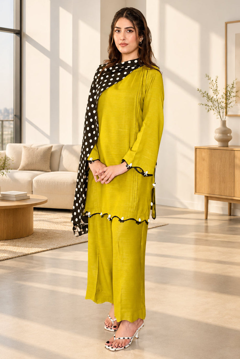 Green Dress with Polka Drape (STITCHED)