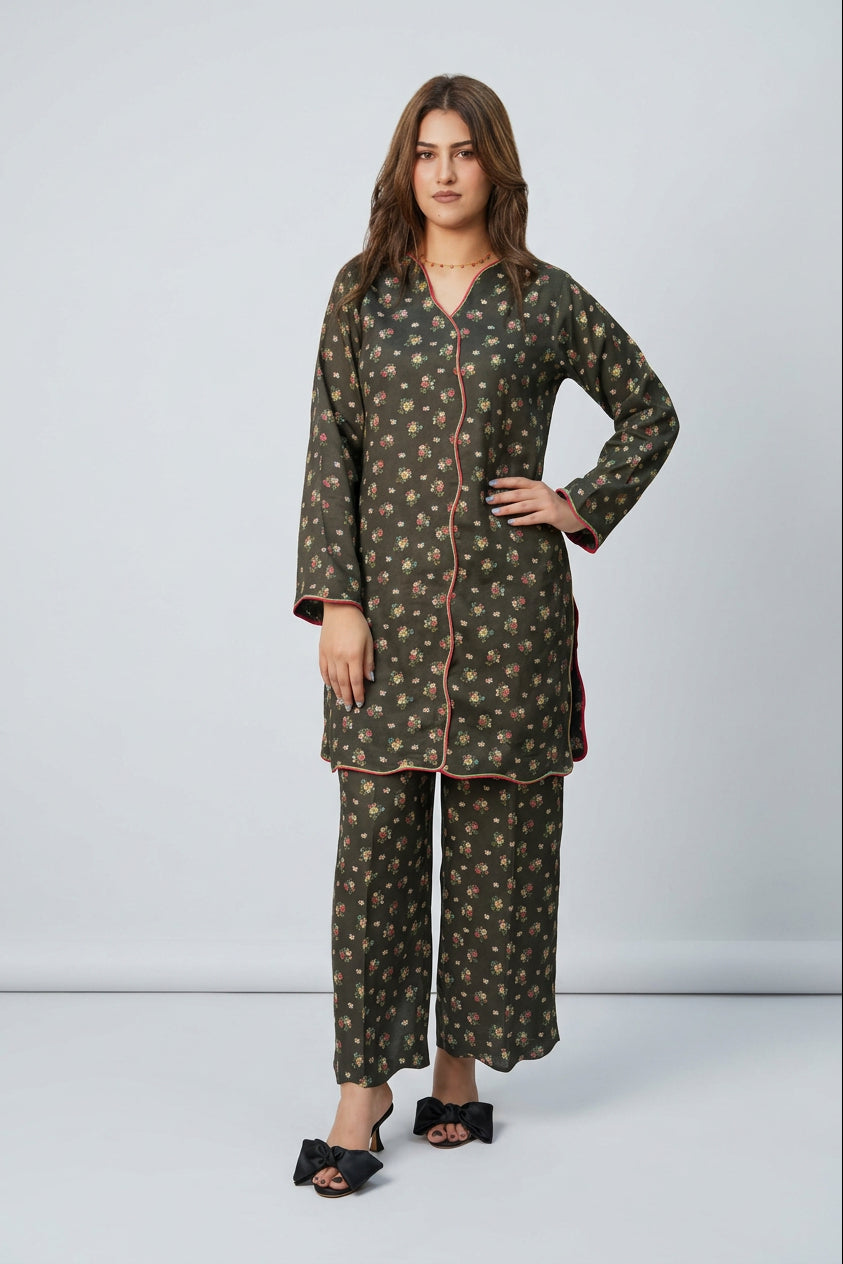 Black Silky Small Floral Shirt  and Trouser (UNSTITCHED)