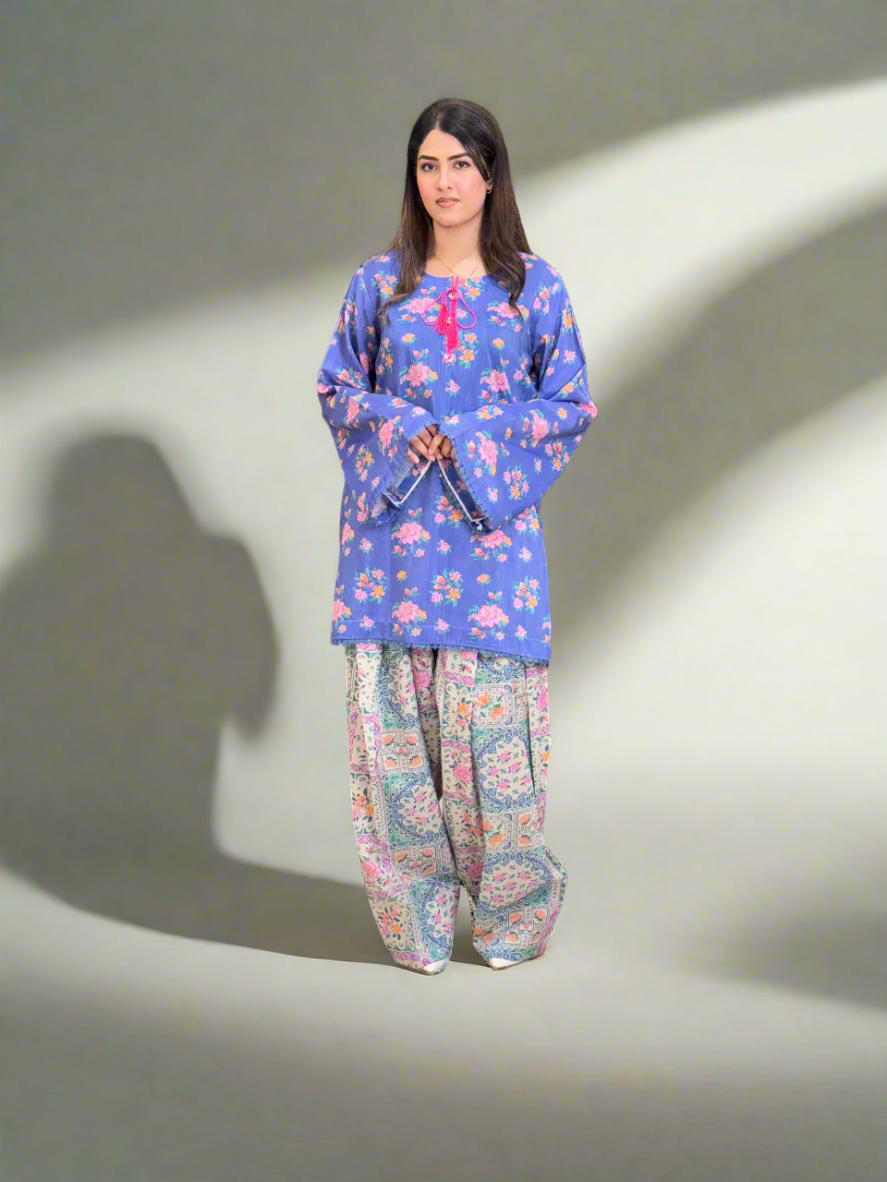 Blue Shirt with Farshi Shalwar (Unstitched)