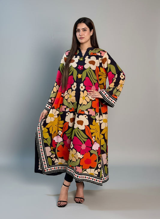 Black Big Floral Shirt (Unstitched)