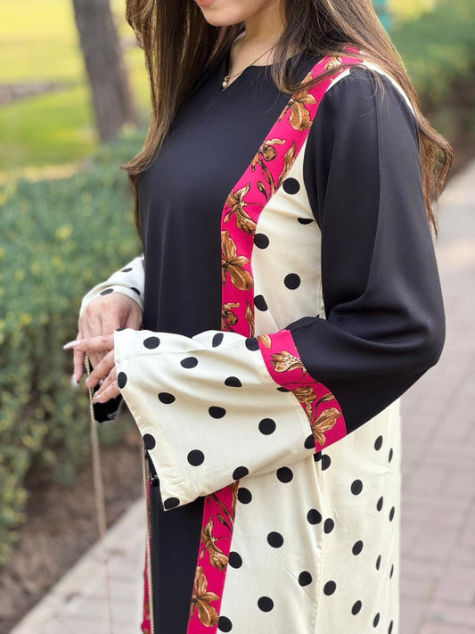 Black Polka Dots Pink Long Shirt  (STITCHED)