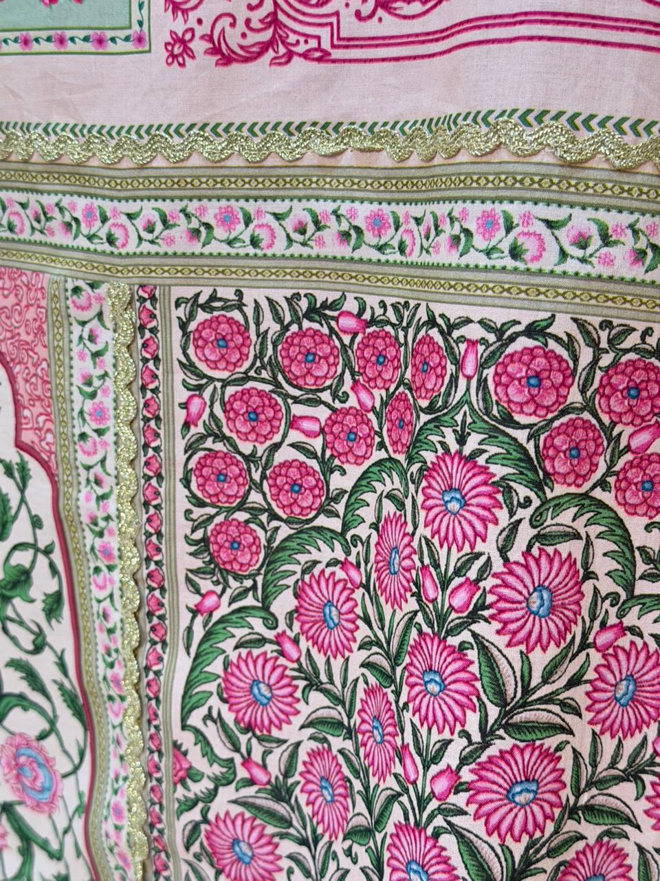 Pink Green Peach Long Shirt with Trouser (STITCHED)