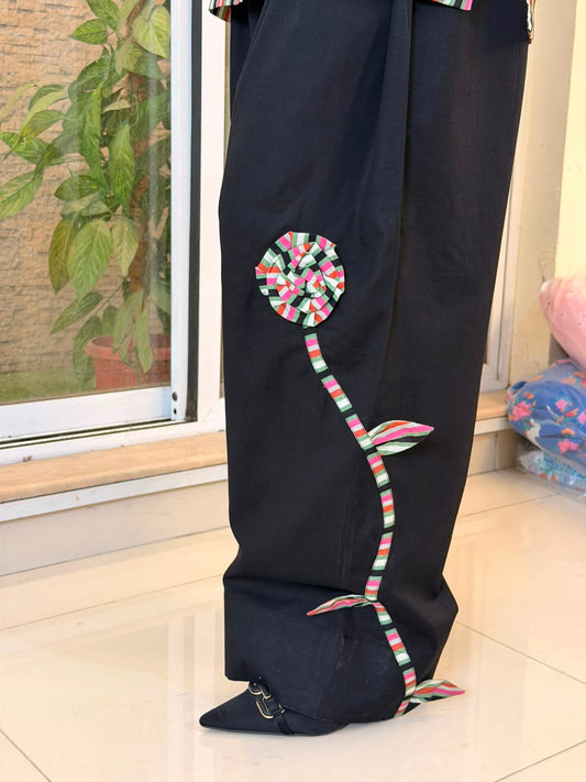 Green Pink Black Lines Shirt with Farshi Trouser (STITCHED)