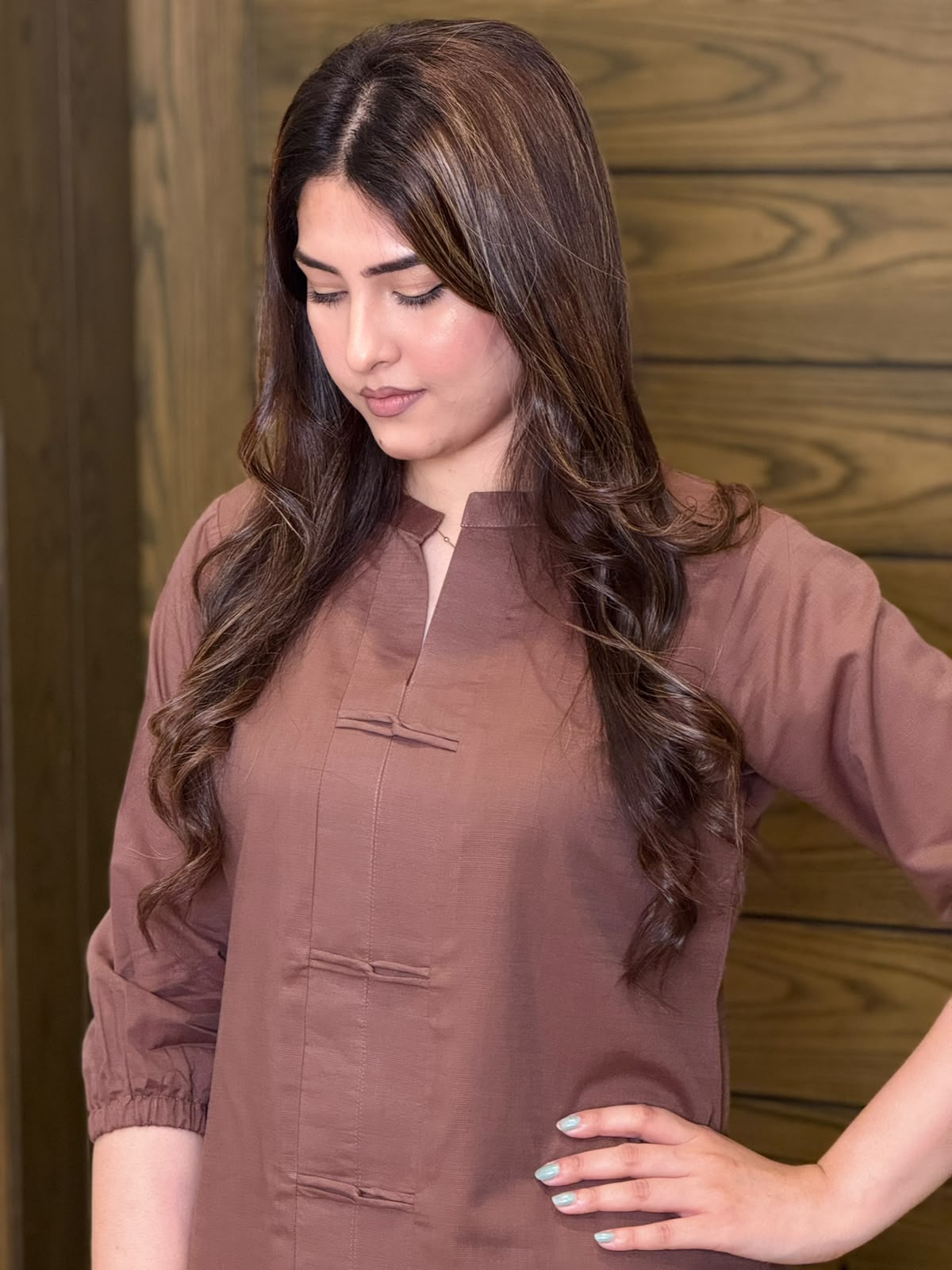 Brown Lawn Co-Ord Set (STITCHED)