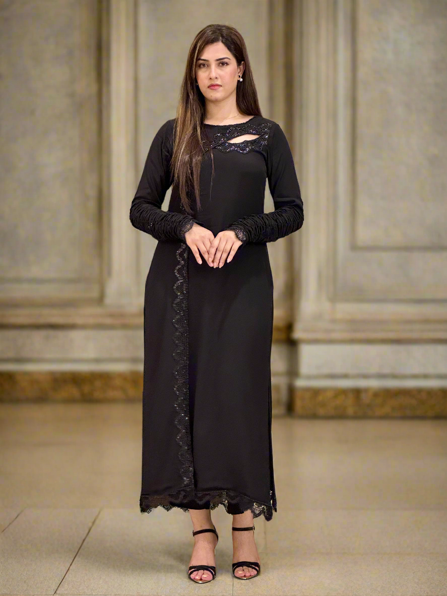 Black Party Wear Shirt and Trouser (STITCHED)